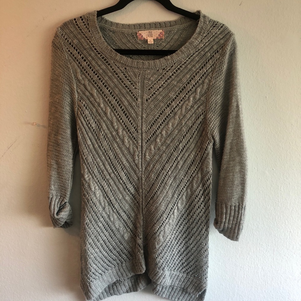 Mermaid teal open knit 3/4 sleeve sweater